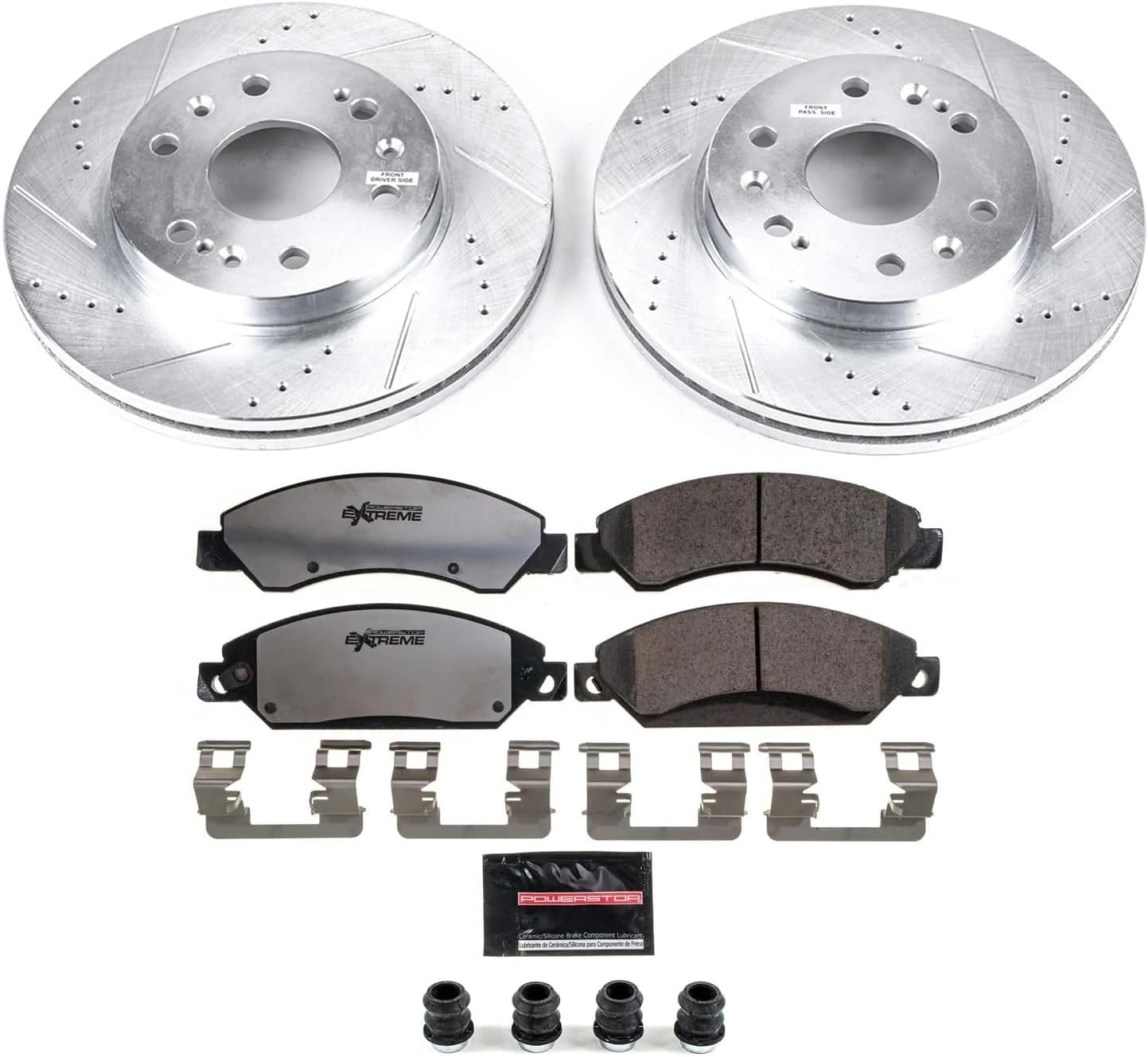PowerStop Front Brake Kit For Cadillac Escalade 2007-08 |Chevy Silverado 1500 2005-06 |GMC Sierra 1500 2005-06 - Truck & Tow Carbon Fiber Ceramic Brake Pads+Drilled & Slotted Rotors Upgrade, K2067-36