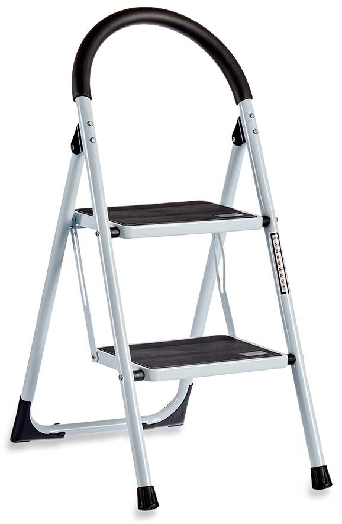 TIENDA EURASIA® Folding Ladder – Reinforced Metal Frame with White Gloss Finish and Non-Slip Black Steps – 2 Steps (2 Reinforced Steps – 40 x 6.5 x 90 cm)