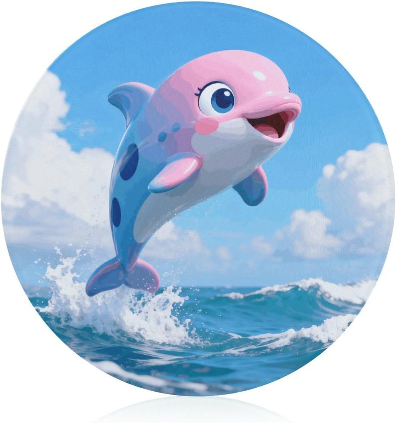 Little Dolphin Chopping Block Tempered Glass Cutting Board Mats Round Countertop Cutting Boards Sturdy Charcuterie Boards for Bar Cheese Board Snack Tray