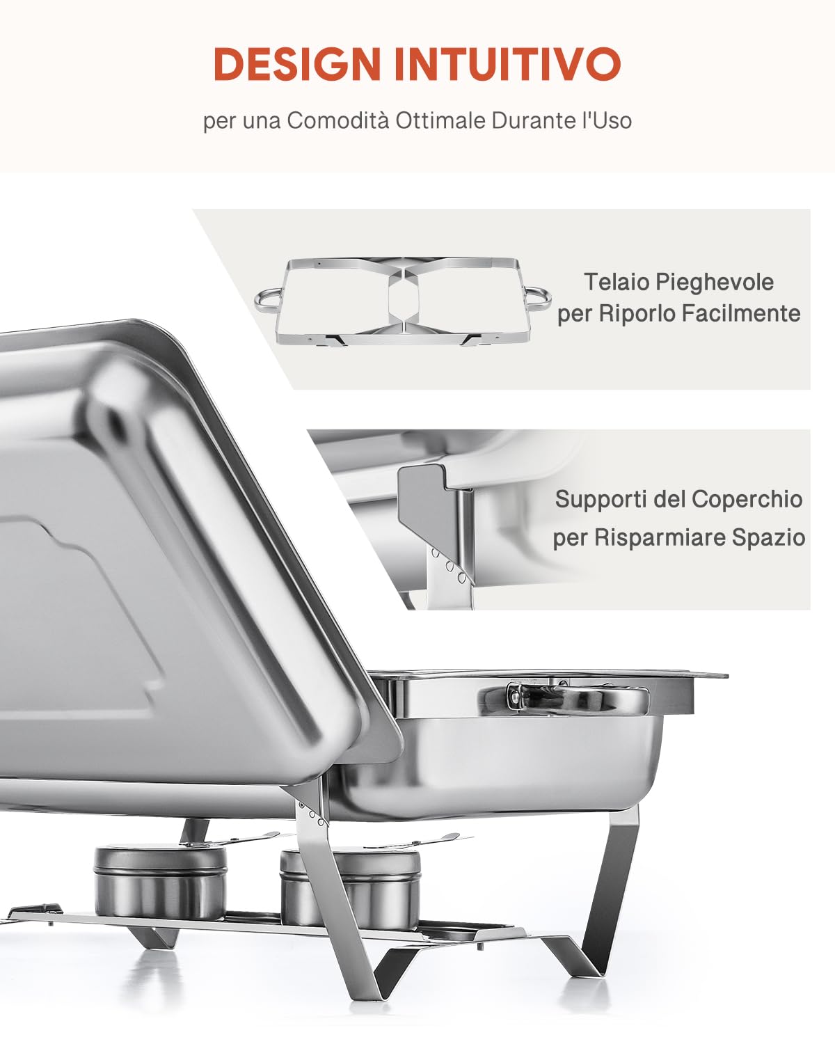 Wilprep 9L Chafing Dish Buffet Scaldavivande in Acciaio Inox con Contenitore e Vassoio di Riscaldamento, Pentole per Servire Buffet, Catering e Feste (Set da 6 Pezzi)