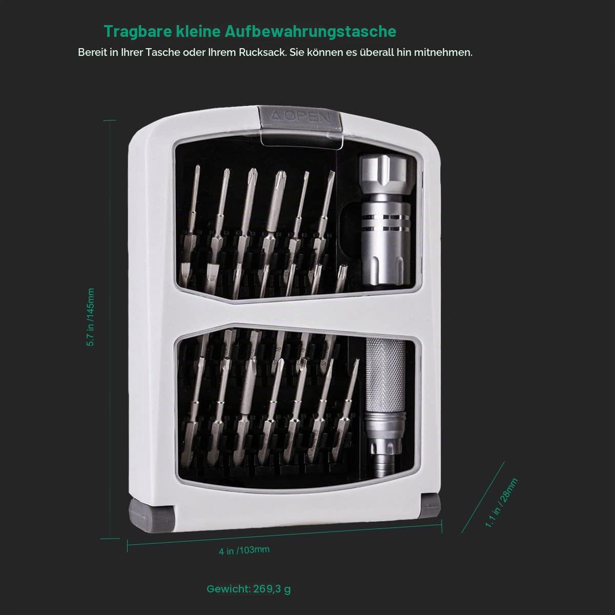 Precision Tools Präzisions-Schraubendreher-Set Reparatur-Set für Smartphone, Elektronik, Laptop und andere Geräte, 23-teilig