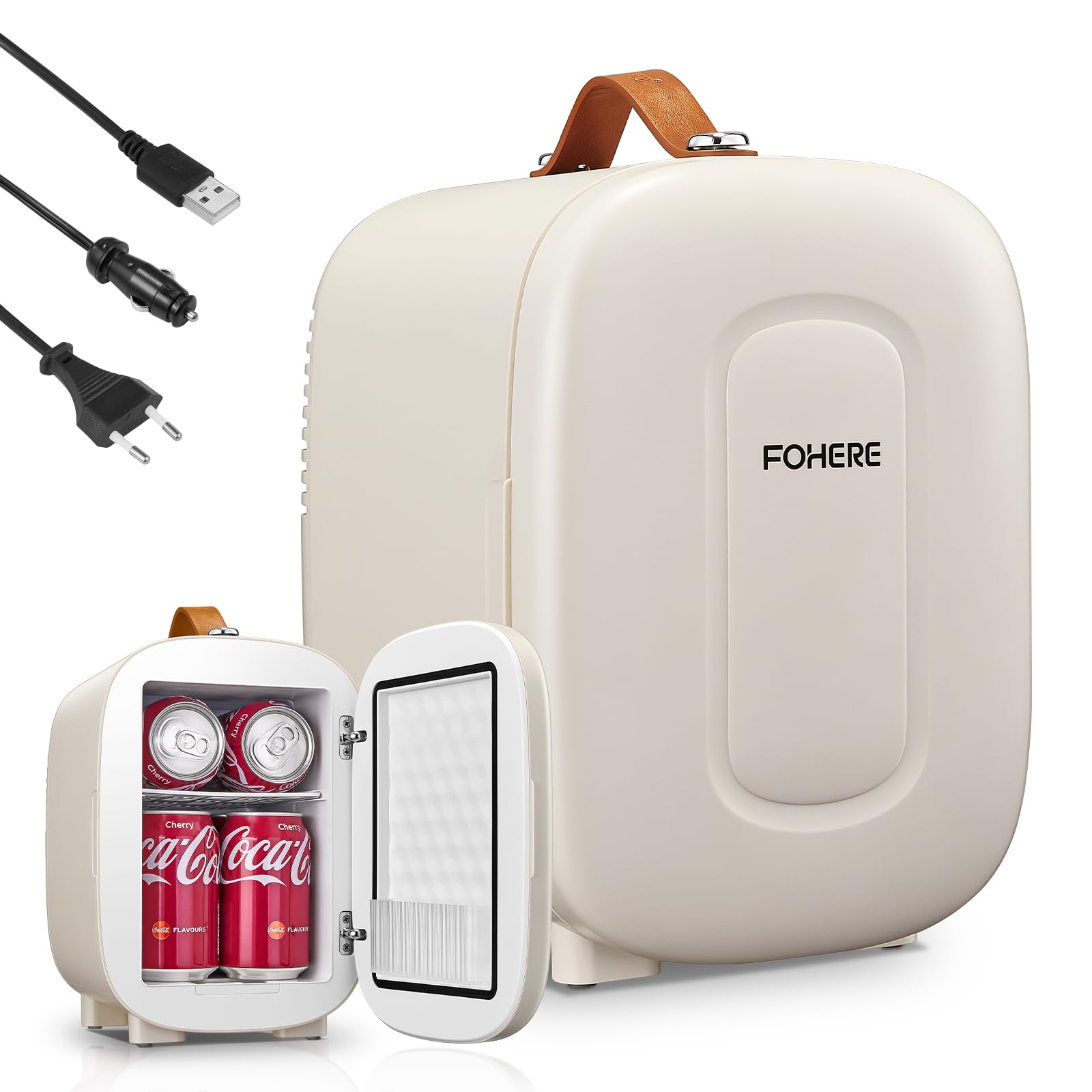 FOHERE Mini Frigo 5L, Frigorifero Piccolo Con Presa USB, Portatile 220V CA/12V CC, per Ufficio, Dormitorio, Auto,Cosmetici, Bevande, Frutta