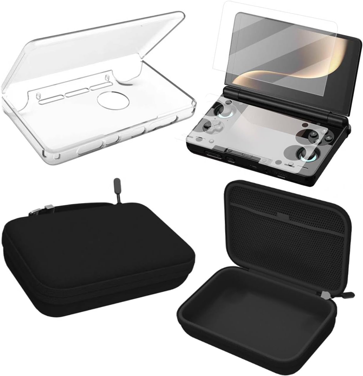 Carrying Case for AYN THOR, 3-in-1 Accessories Kit included Game Console Storage Bag, Transparent Protective Cover TPU Shell Case and Tempered Glass Screen Protector
