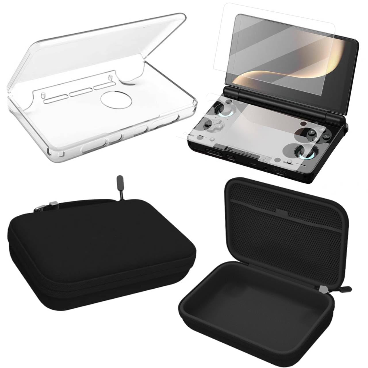 Carrying Case for AYN THOR, 3-in-1 Accessories Kit included Game Console Storage Bag, Transparent Protective Cover TPU Shell Case and Tempered Glass Screen Protector