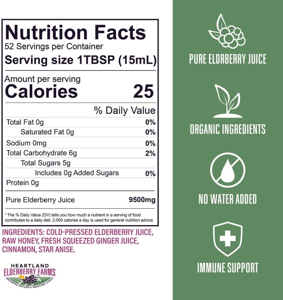 Heartland Organic Elderberry Syrup - Cold Pressed Elderberry Juice, Zero Water Added - Immune Support for Kids & Adults - Made with Raw Honey, Ginger, Cinnamon & Star Anise - 13 fl oz (375 ml) - Image 3
