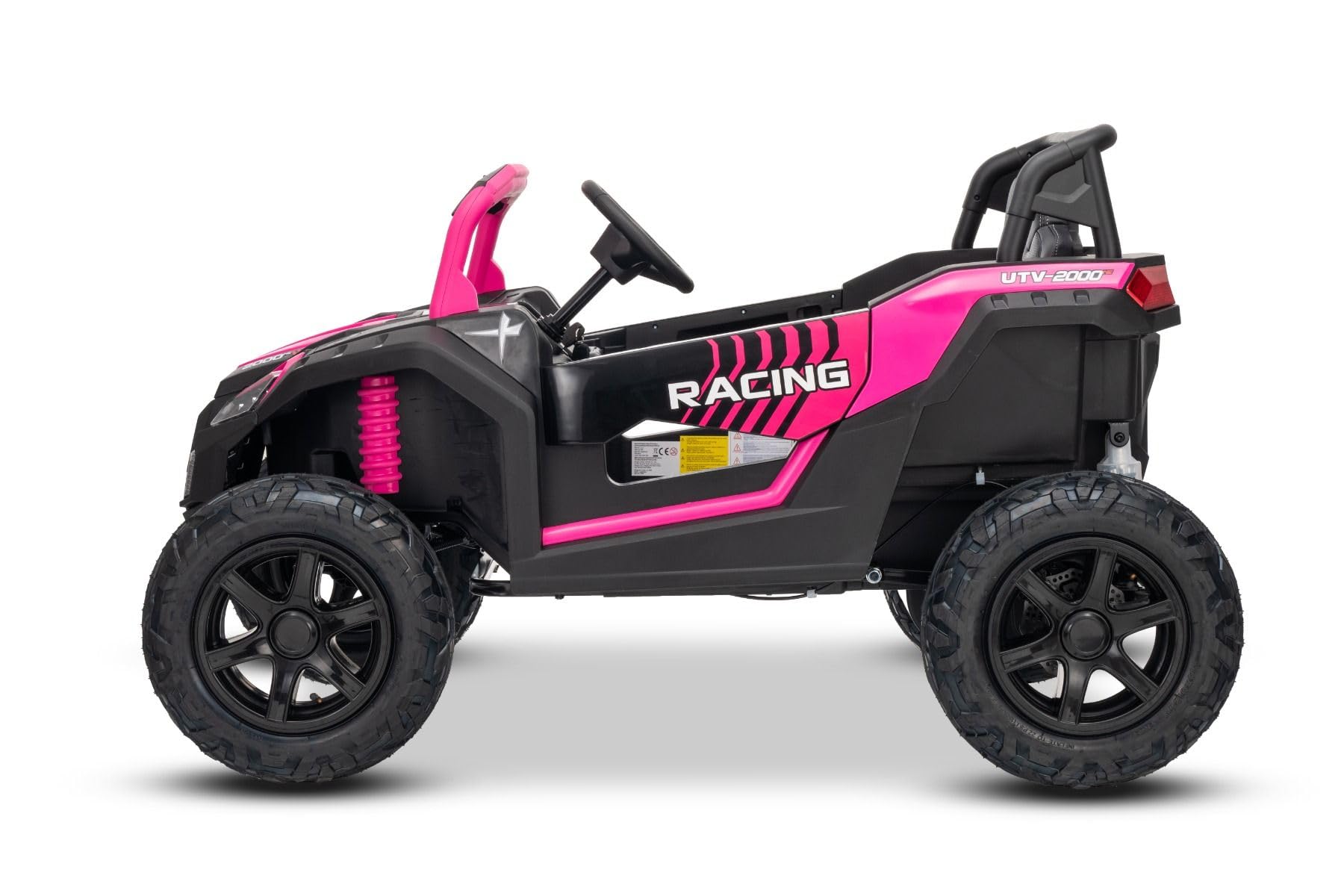 UTV XXL elektryczny samochód na pedały, 24 V, różowy, dwumiejscowy, silnik z mechanizmem różnicowym, nadmuchiwane gumowe koła, wiszące tylne osie, hamulec tarczowy, tapicerowane siedzisko, regulowana