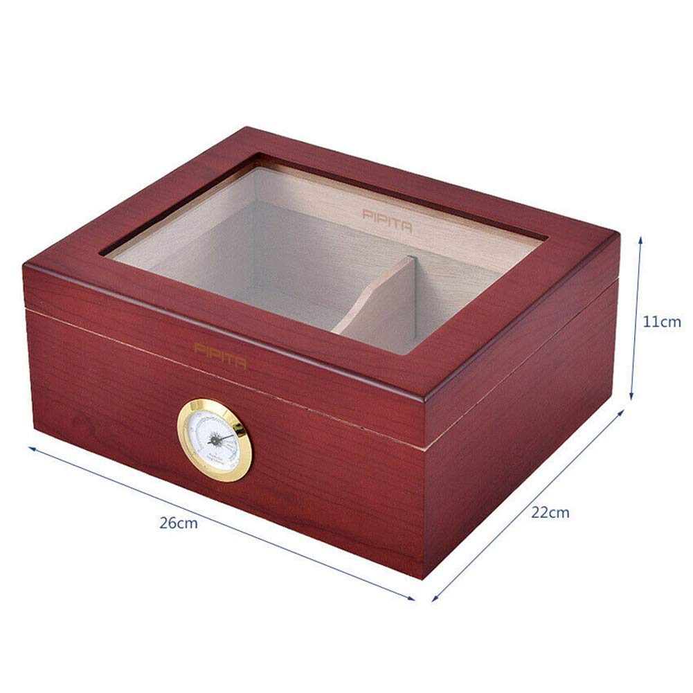 PIPITA Luxury Cigar Humidor, Handmade Cigar Humidor Box with Hygrometer Glass top Cherry Matt