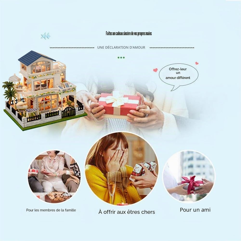 Maison de poupée Miniature en Bois de Style européen, kit de Construction de Maison de poupée DIY, bâtiment de Villa 3D, modèle de créativité, Cadeaux pour Amis et Parents