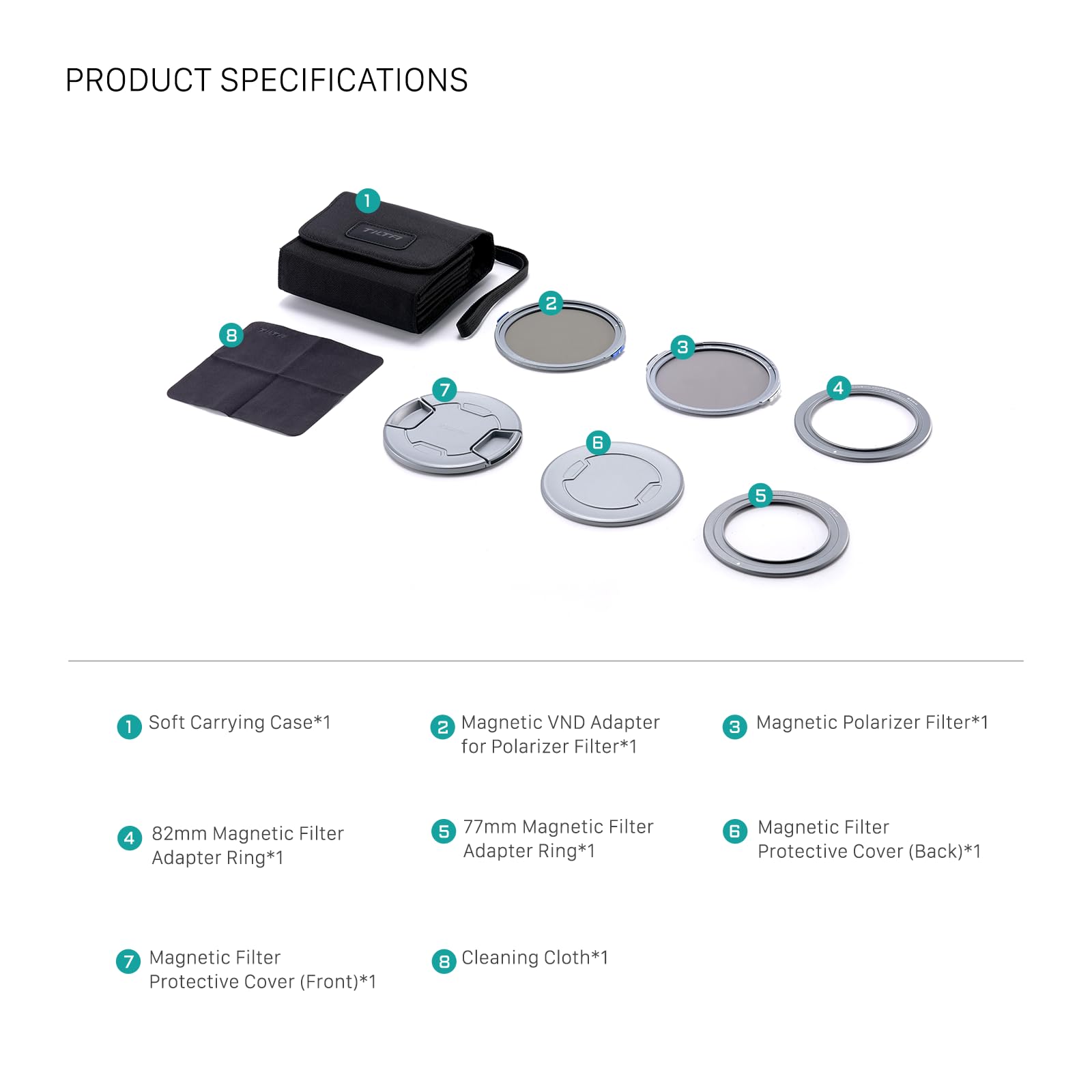 Tilta Kit Creatore di Filtri Magnetici Illusion, Filtro Polarizzatore Circolare con Adattatore VND, Anelli Adattatori da 77 mm/82 mm, Coperture Protettive TF-MFK-A
