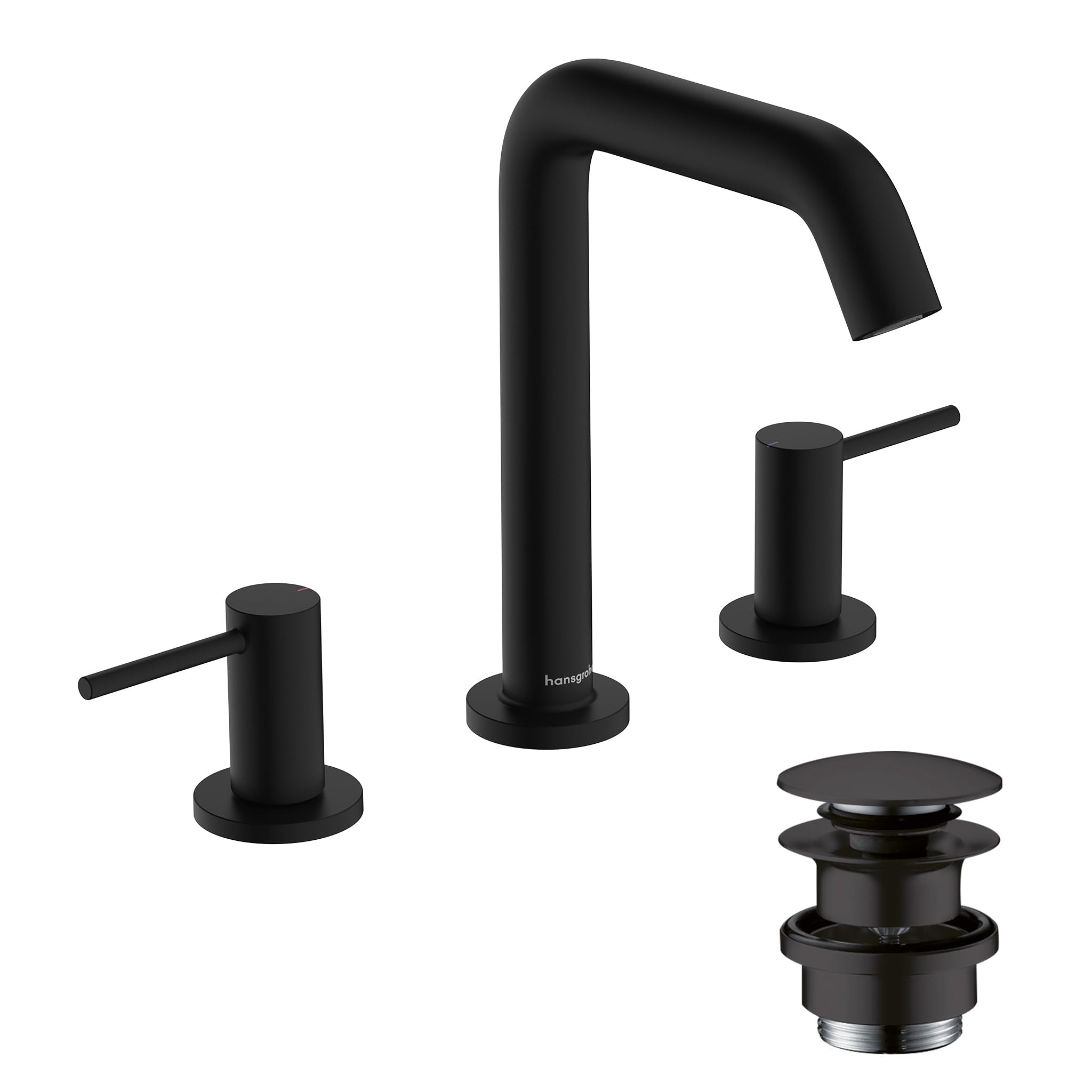 hansgrohe Tecturis S, 3-Hole Bathroom tap with Push-Open Waste Set, Bathroom Sink Water tap with spout Height 150mm