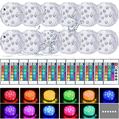 Mudder 12 Pack Submersible LED Lights with Remote 2.8' Hot Tub Lights Waterproof Pool Underwater LED Light Battery Operated Bathtub Lamp 16 Color Changing Lamp for Pool Pond Vase Aquarium Decoration