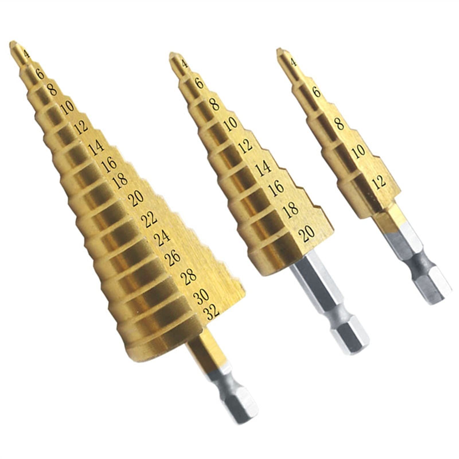 Wiertła do cięcia 3 sztuk/partia HSS stal duży stożek stopniowy t-ittan powlekany metal wiertło zestaw narzędzi do cięcia otworów 4-12mm 4-20mm 4-32mm