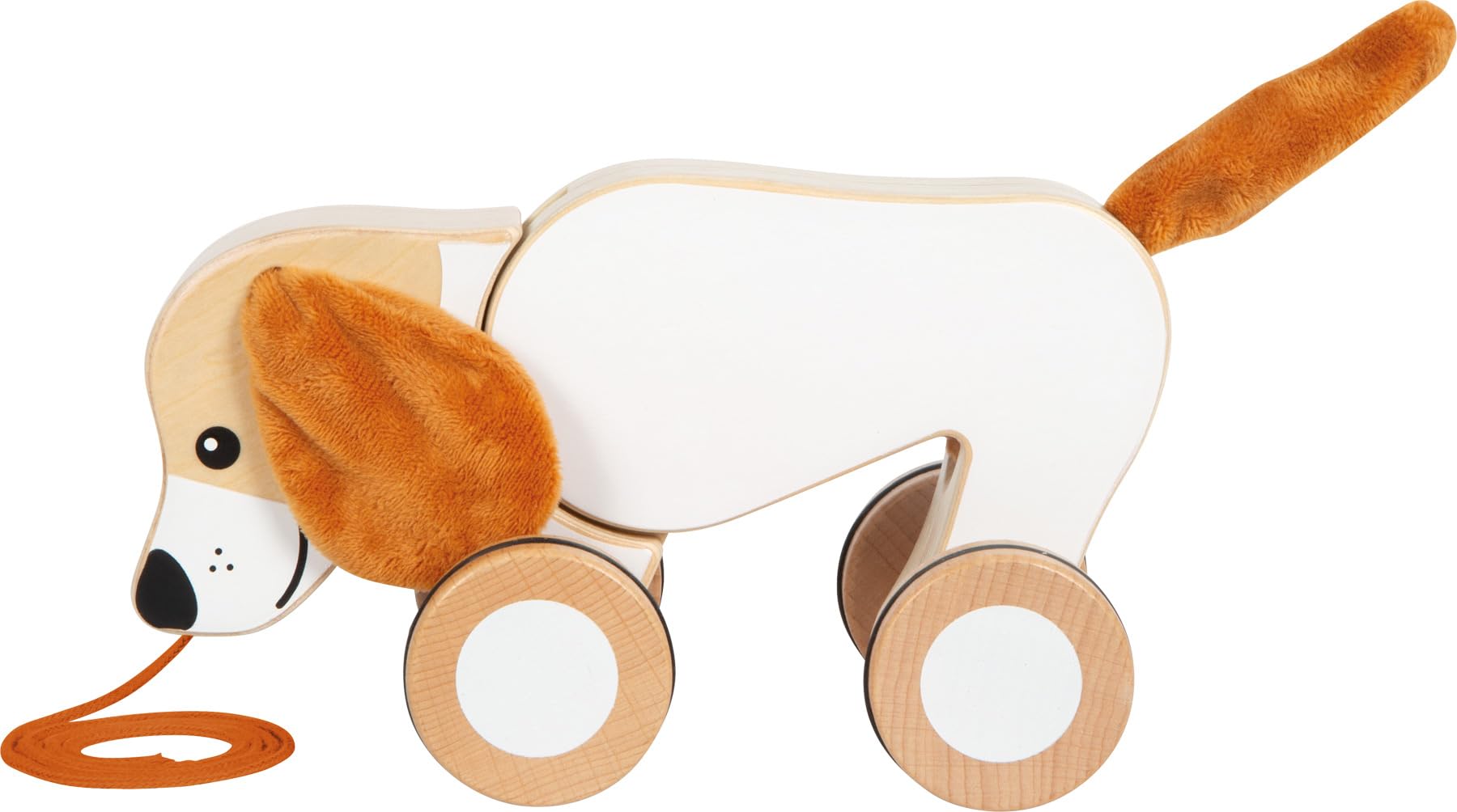 small foot Perro Con Orejas crepitantes Madera Ruedas Goma motricidad Aprendizaje Caminar from 1 year, 12562, Color Coloreado