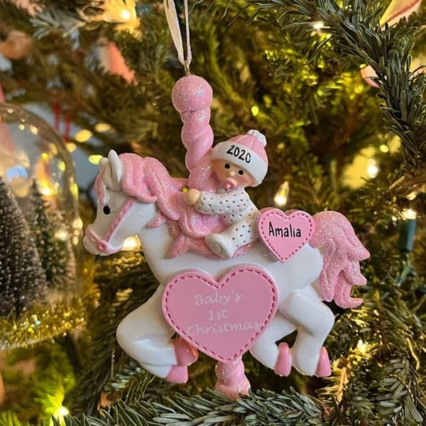 Miniatura 4 de Personalized Babys First Christmas Ornament, Exquisitely Pink Baby Carousel Ornament With Baby's Name Custom Newborn Christmas Tree Decor (Style 1)