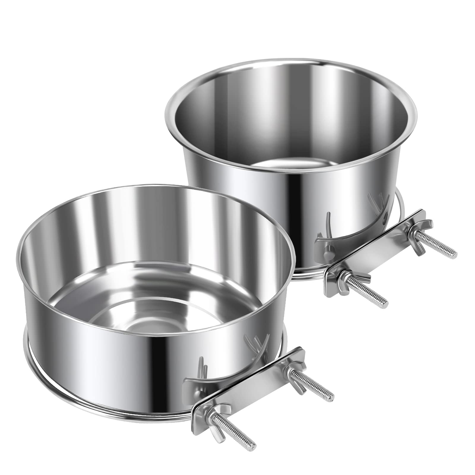 2 Pcs Medium Pet Dog Food Water Bowl for Cage Stainless Steel Non-Spill Kennel Hanging Cats Pets Bowls with Clamp Holder Crate Feeder Dish for Medium Dogs Pets (5.5x3.1'' & 6.3x2.6'')