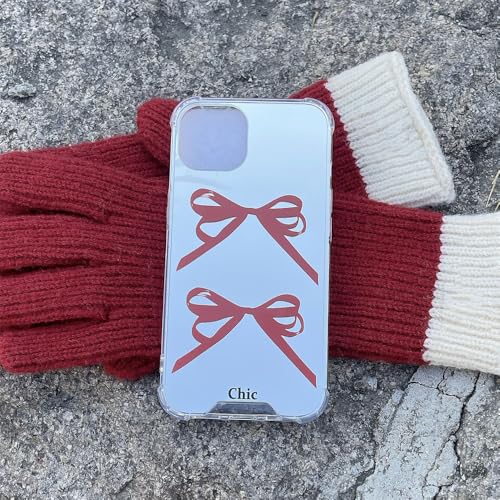 Coque miroir iPhone 15 14 13 antichoc avec nœud rouge élégant