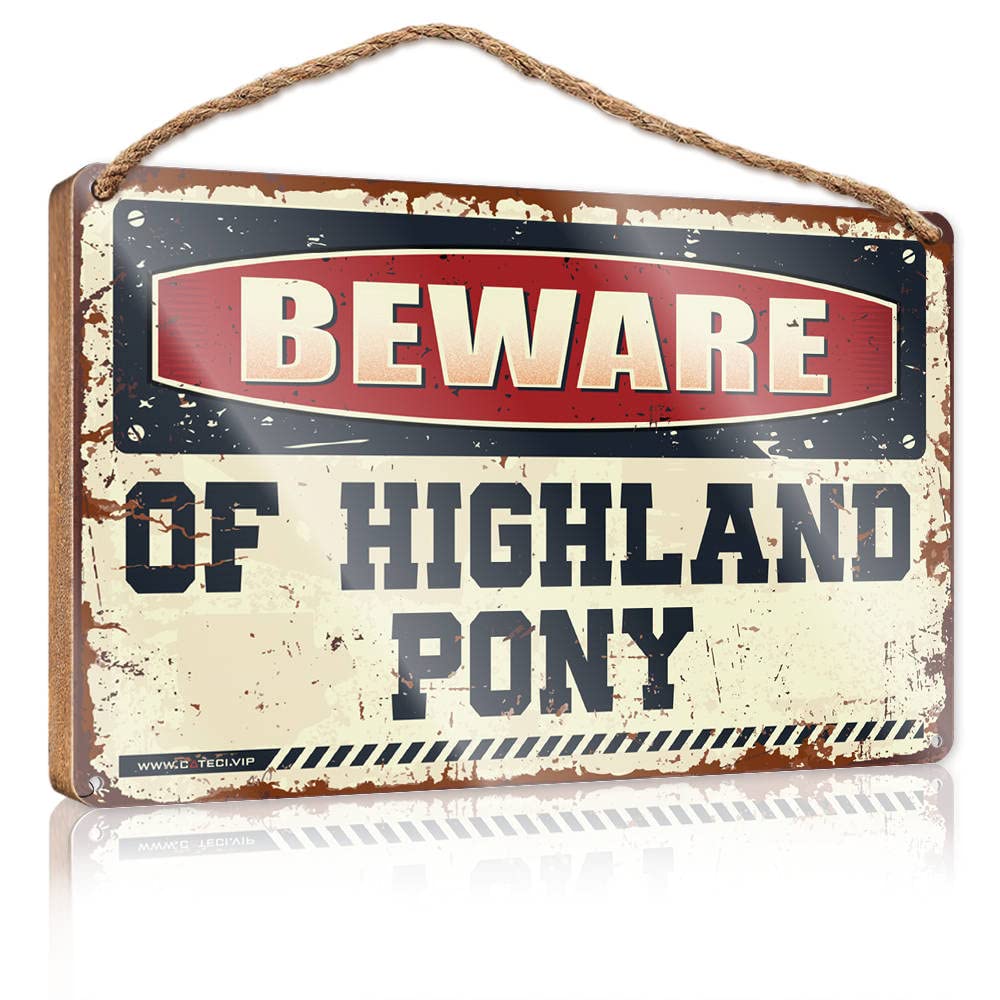 Abipuir Door Sign For Bedroom Beware Of Highland Pony Wooden Sign Front Door Decor Winter Door Sign (Size : 23X35cm)