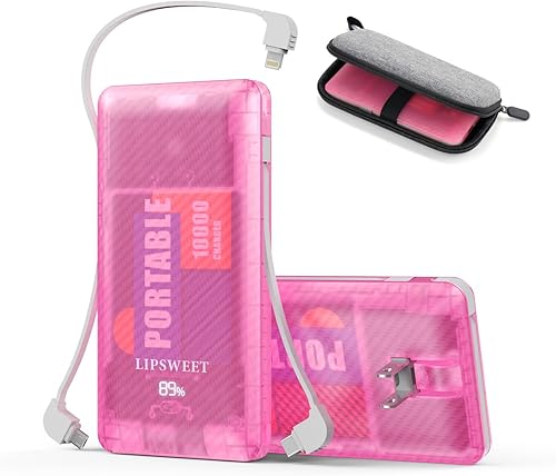 LIPSWEET Banco de energía portátil, cargador portátil ultra delgado de 10000 mAh, 20 W USB C de carga rápida batería externa con enchufe de CA