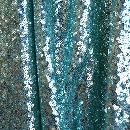 By the Yard Aqua Full Cover Sequin On Aqua 100% Polyester 2 Way Stretch Mesh Fabric Material 50 Inches Wide