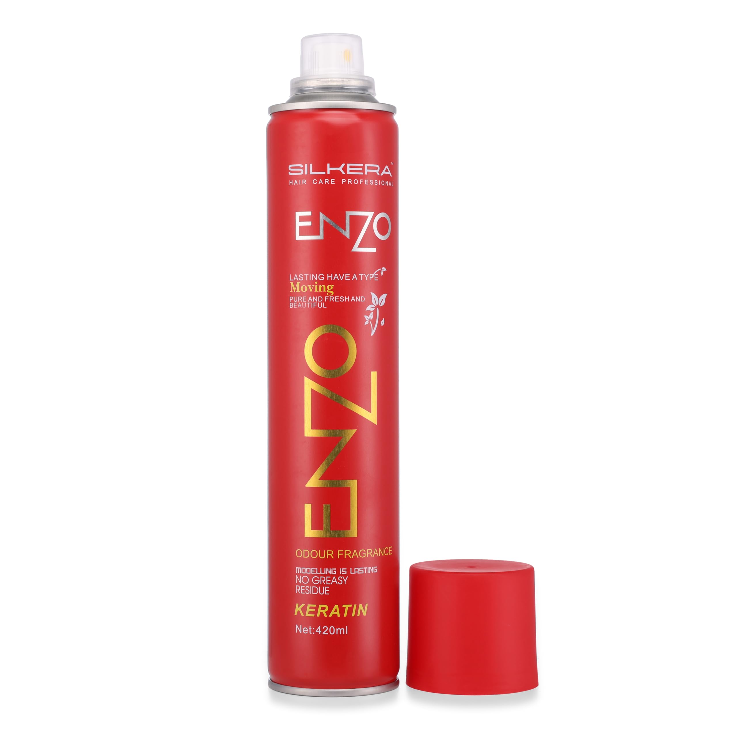Enzo Hair Spray | No Greasy Residue | Keratin Enhanced | Suitable for All Hair Types | Long Lasting Hair Spray | 420 ML | Red |