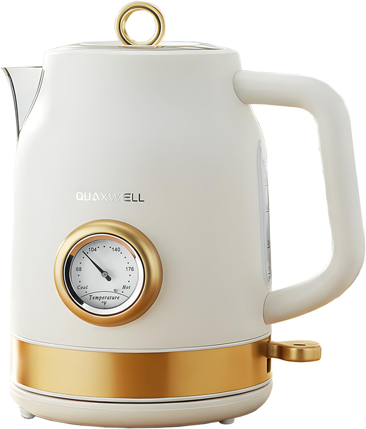 Retro Electric Kettle, 1.7L 304 Stainless Steel Tea Kettle with Temperature Gauge, 1500W Fast Boiling Water Boiler,Auto Shut-Off & Boil-Dry Protection, BPA-Free, Matte White and Gold