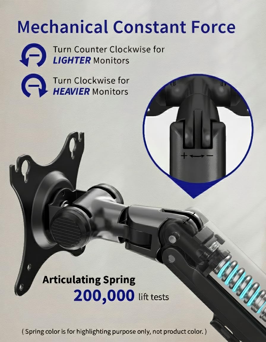 Ergounion Braccio singolo per monitor da scrivania, supporta schermi fino a 40 pollici e 11,3 kg, completamente regolabile, supporto per monitor Vesa con morsetto a C e base con passacavo, in