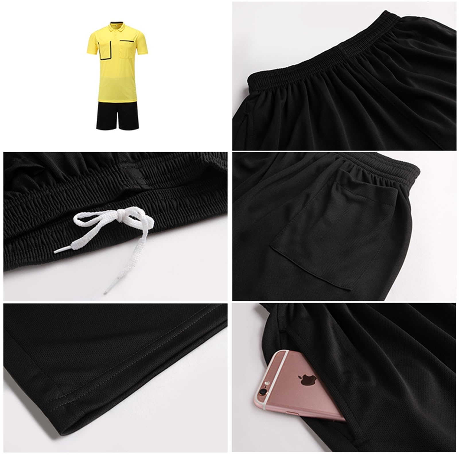 Ensemble d'arbitre de Football for Homme: Maillot à Manches Courtes et Short avec Poches, Polyester Respirant et à séchage Rapide, idéal for l'entraînement et Les matchs.