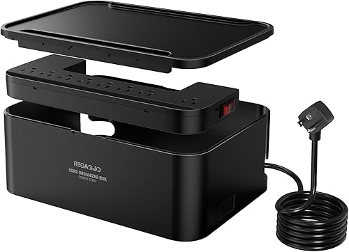 Regletas de alimentación con caja de gestión de cables, protector de sobretensiones con 8 tomas, 3 puertos USB con control de interruptor, cable de