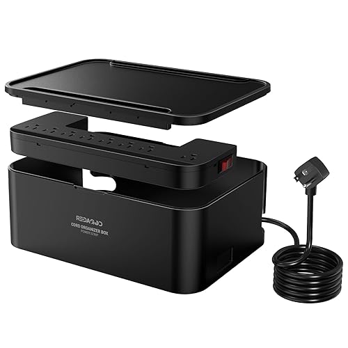 Power Strips with Cable Management Box,Redagod Surge Protector with 8 Outlets 3 USB Ports with Switch Control,6.6 ft Plug Extension Cord,Power Cord Organizer Charging Station for Dorm, Office, Home