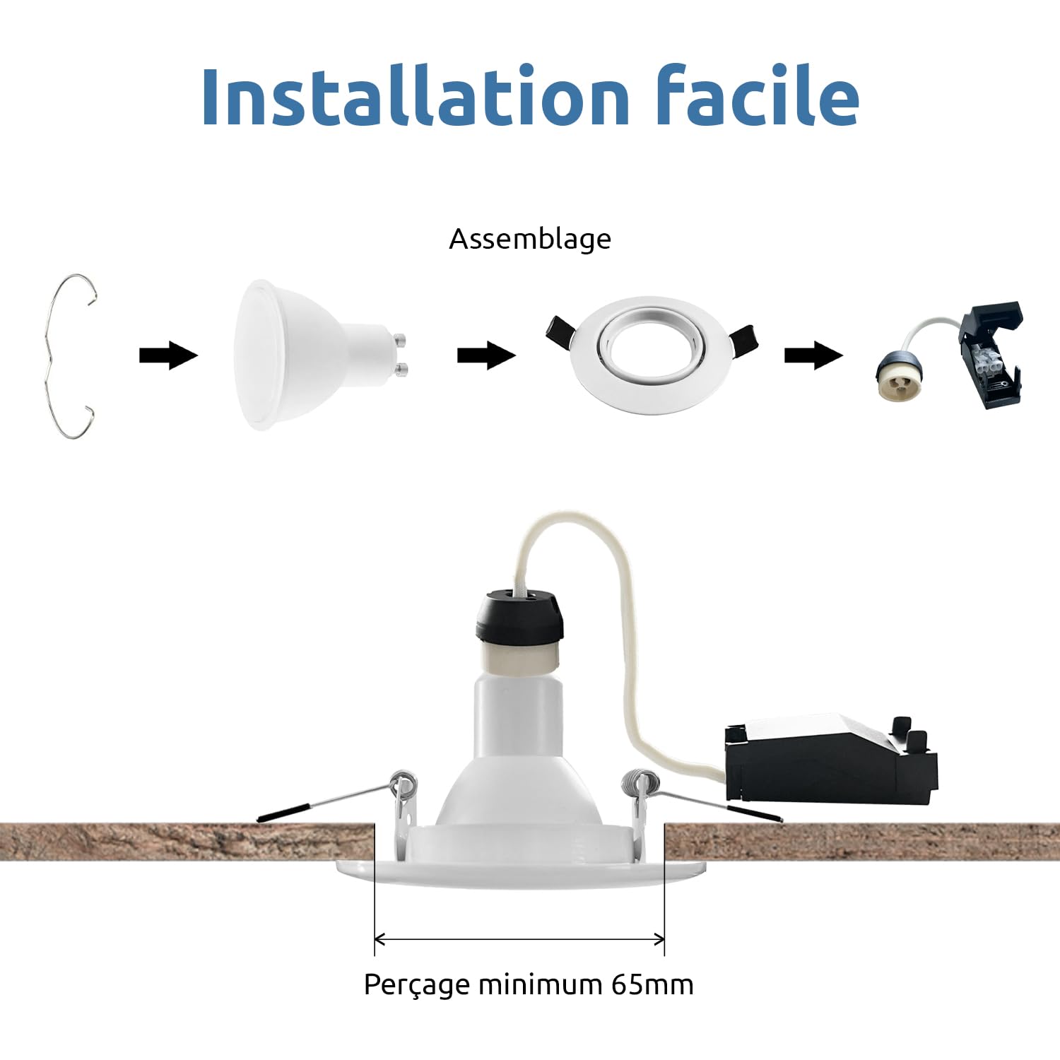 Europalamp 20 Spots encastrable orientable Blanc avec GU10 LED de 7W eqv. 56W Blanc Neutre 4500K