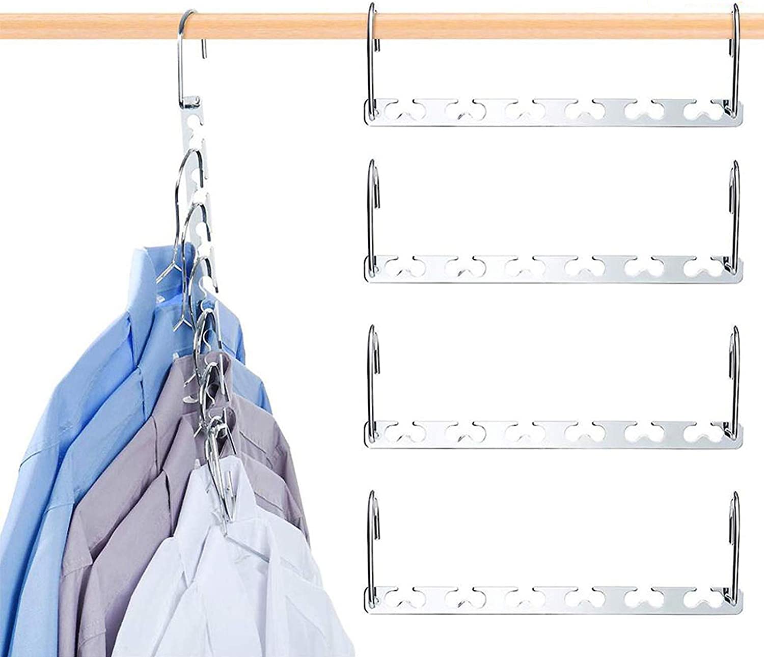 Home-MartHome-Mart Coat Hanger, 4 Pack Space Saving Hanger, Magic Metal Cloth Hangers, Closet Space Saver Wardrobe Clothing Magic Hangers Oragnizer Heavy Chrome Hangers, Updated Hook Design