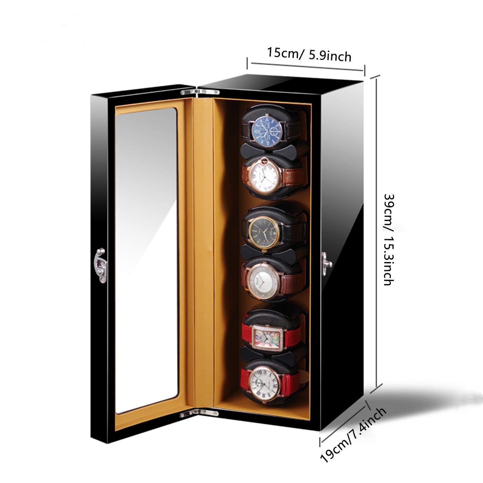Caricatore Automatico per Orologi, Morbido Cuscino Flessibile per Orologi, Alimentato da Adattatore CA e batterie, Esterno Verniciato Nero Lucido, espositore per Orologi.