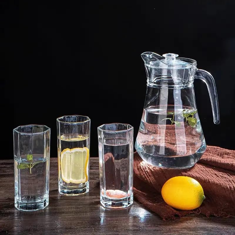 Image of Premium Water and Juice Glasses and Jug Set Combo [6 Piece Glass 350ML & 1 Piece Jug 1.2 Liter] Transparent Pitcher Set for Dining Table, Home & Restaurant,Party (MTS - 30)