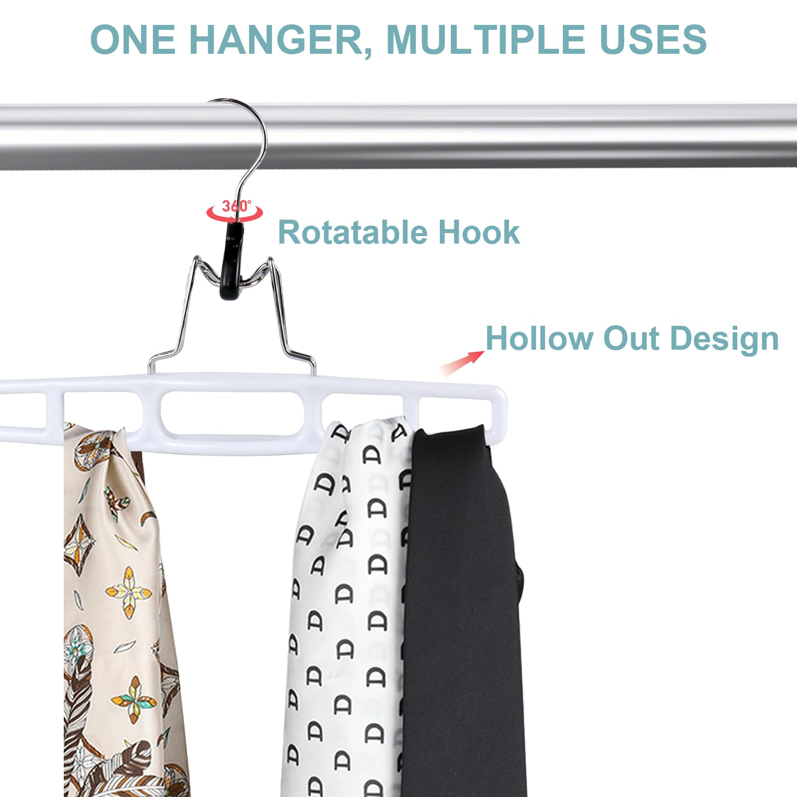 Confezione da 20 grucce bianche per pantaloni e gonne, regolabili, con clip, resistenti, con gancio girevole a 360°, per jeans, pantaloncini e vestiti