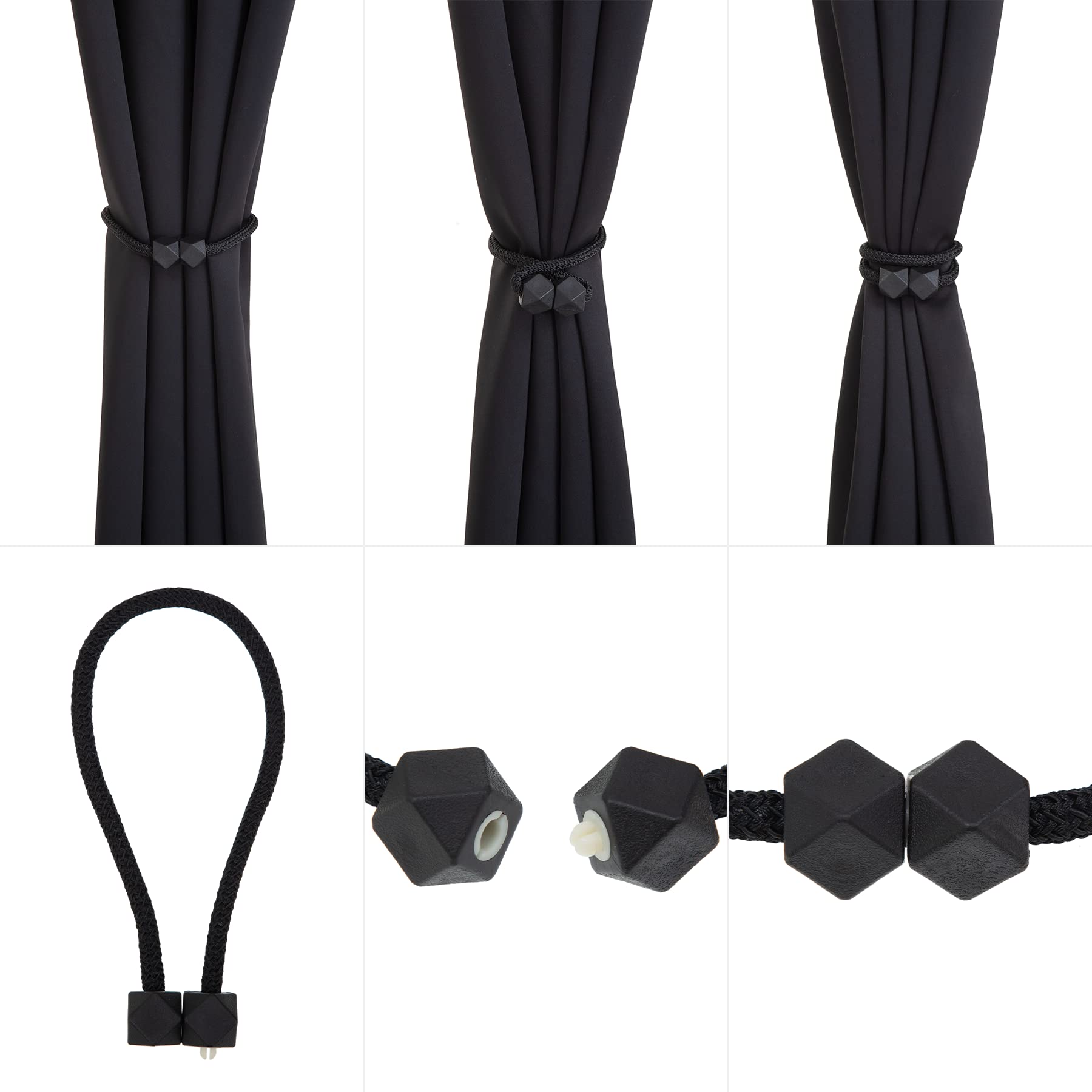 Viste tu hogar Cortinas Opacas Reversibles con Sujeción Magnética, Juego de 2 Piezas Térmicas Aislantes de Frío y Calor para Salón y Dormitorio Moderno, Poliéster Suave Antirrugas, 140x290cm, Negro