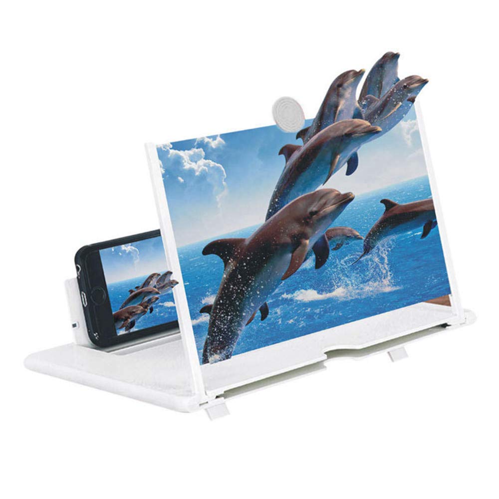 Iholder 12" HD Cell Phone Screen Magnifier Stand Base, 3D Mobile Enlarger Projector for Movies Videos, Foldable Phone Stand Screen Amplifier for All Smart Phone Model (White)