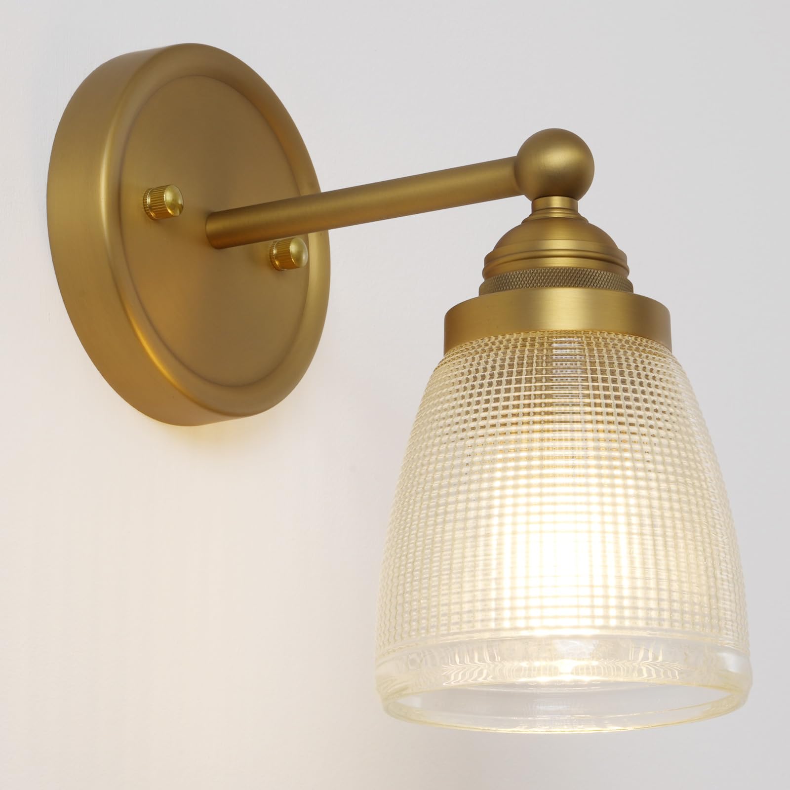 SongCiLT Industrial Wall Light Sconce with Clear Ribbed Glass Lampshade, Vintage Brass Bathroom Wall Lamp Fixtures for Kitchen Living Room Bedroom Hotel