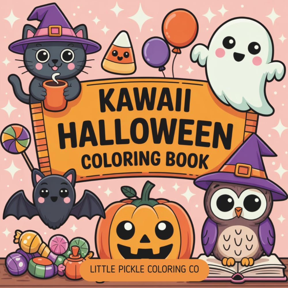 Kawaii Halloween Bold and Easy Coloring Book: Cute Spooky Pages with Pumpkins, Ghosts, Witches, Cats & More for Relaxation and Fun