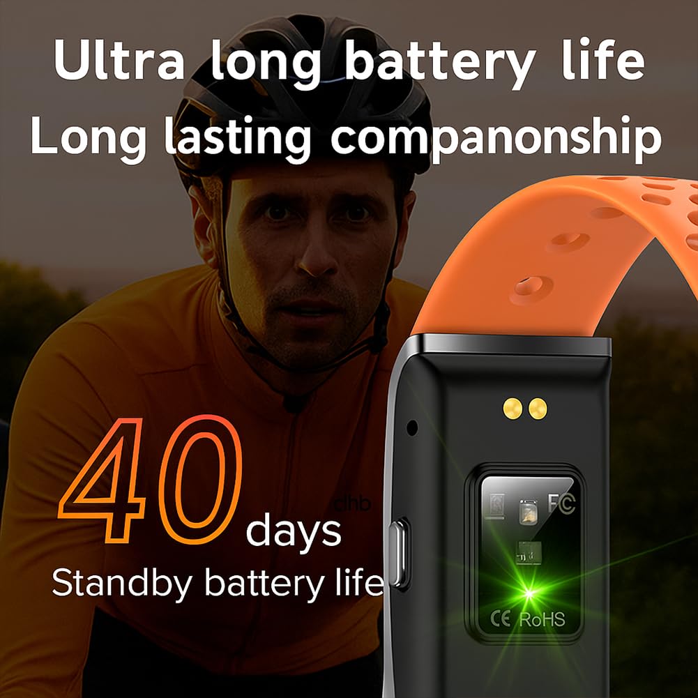 Elprico Rastreador de Fitness sin Pantalla, Pulsera Inteligente con Batería de 45 Días, 10 M de Actividad Impermeable y Banda de Monitor de Sueño para Hombres y Mujeres (Orange)