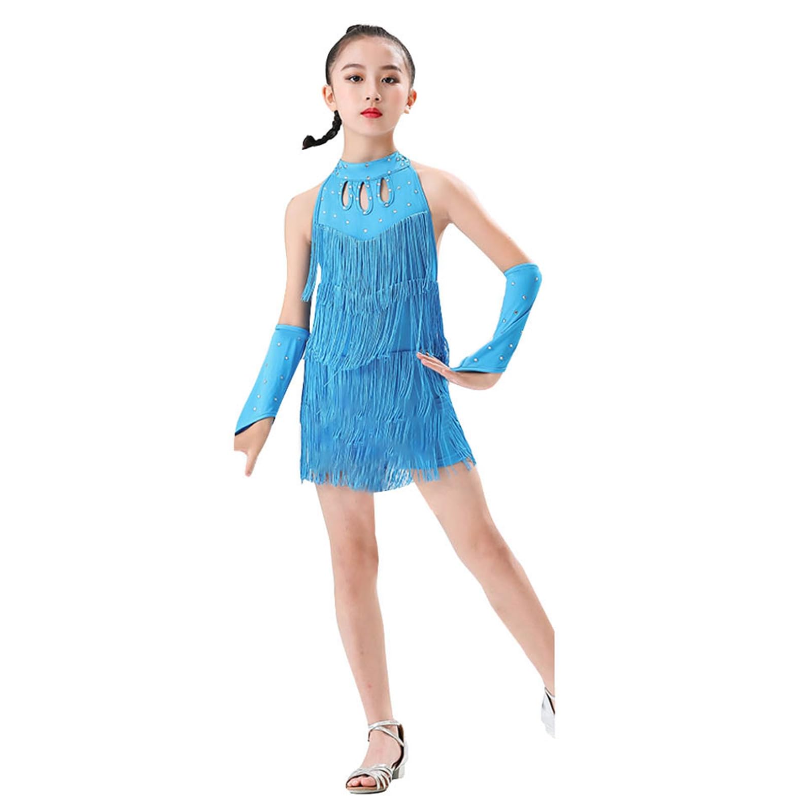 Justaucorps Danse Fille Adigau Fille Robe De Danse Latine Franges Robe Vinatage Sans Manches Salsa Samba Rumba Tango Avec Bandeau Cheveau Plumes Pour Spectacle Performance 4-12 Ans Robe De Soirée Grande Taille - 6