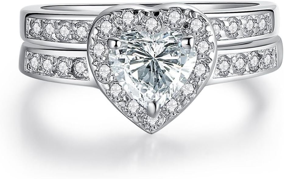 MABELLA Cubic Zirconia Heart Promise Rings Wedding Band Engagement Ring Bridal Sets 925 Sterling Silver