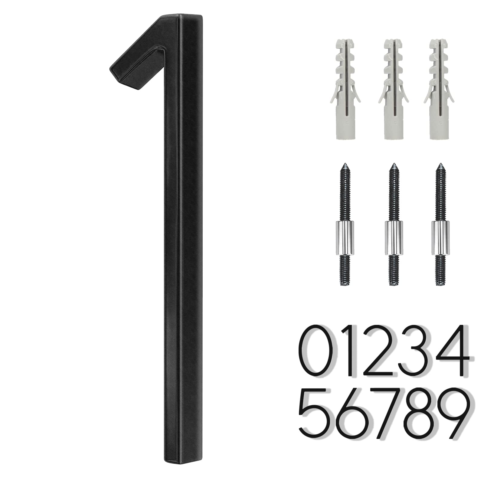 6" Stainless Steel Floating House Number 1, Metal Modern House Numbers, Mailbox Decor Number with Nail Kit, Coated Black, 911 Visibility Signage (Large 1)