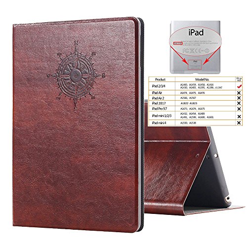 iPad 2 3 4 Vintage Brown BOOK Type Leather Case Flip Cover, Miniko(TM)