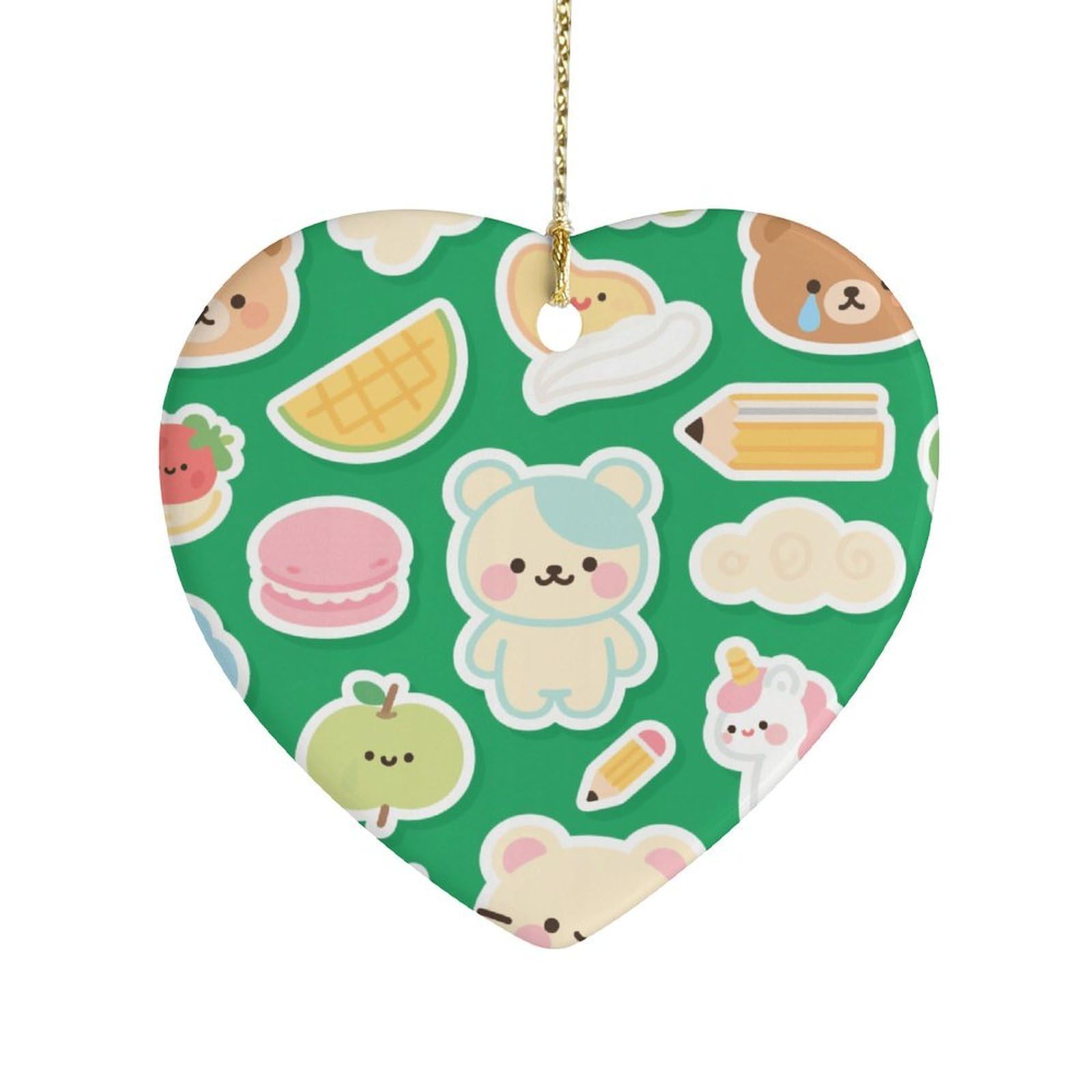 Fekiloot Style Green Fruit Bear Ceramic Ornament Home Decor Keepsake