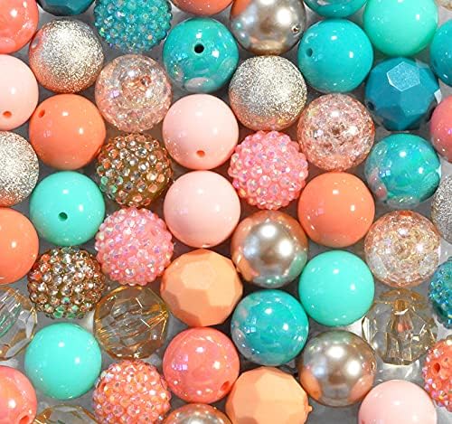 20mm Morocco Bubblegum Bead Mix Coral Peach Teal Aqua Chunky Plastic Beads in Bulk