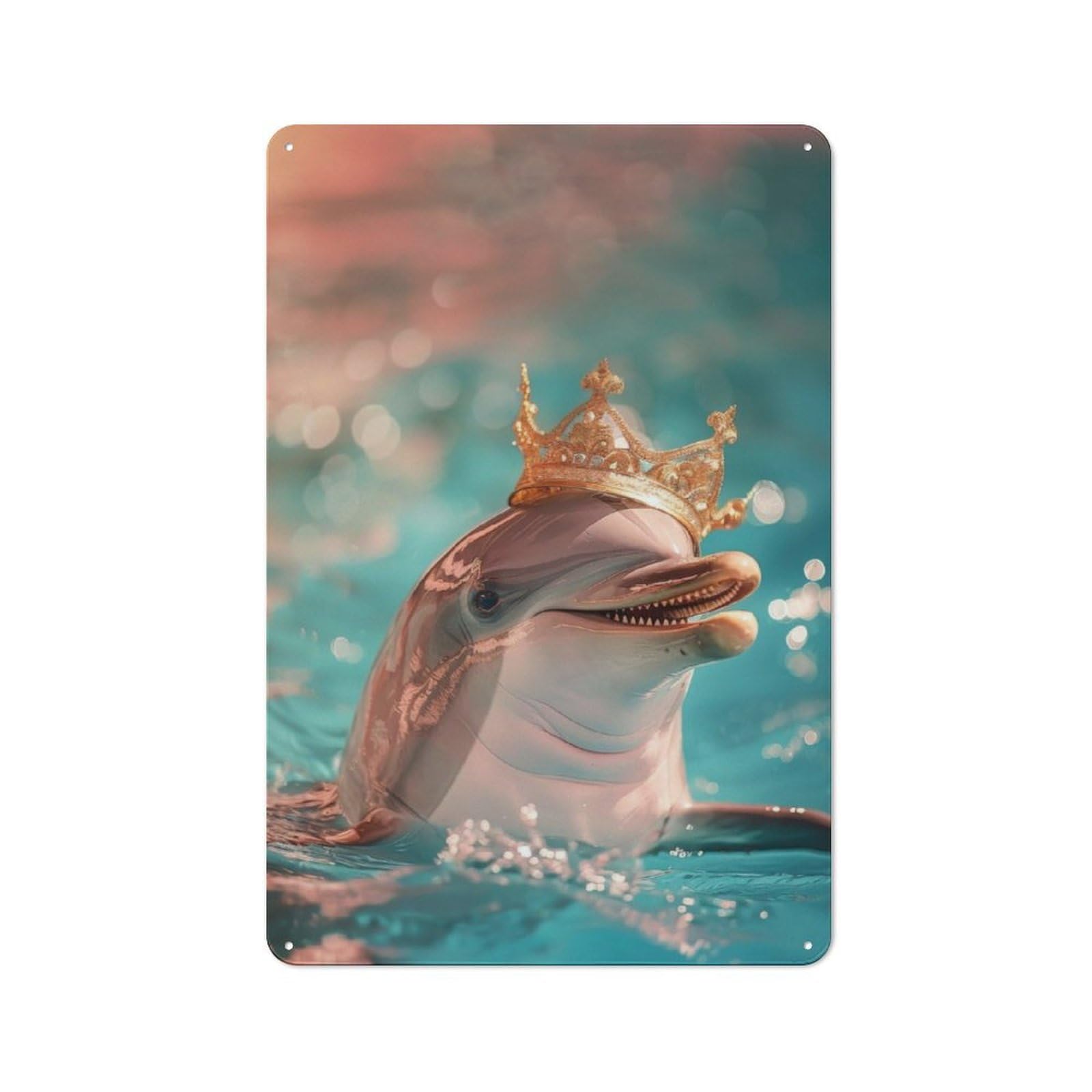 Junmoney Dolphin King Rustic Metal Wall Sign 30X20cm For Café Or Restaurant, Gift Idea At Christmas For Café Owners And Decorators