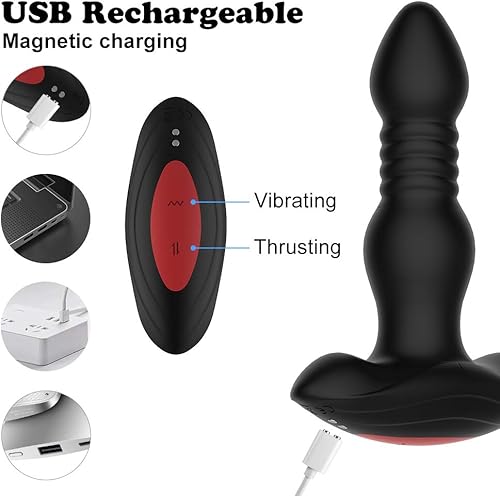Miniatura 4 de Vibrador anal masajeador de próstata con 10 modos de vibración 3 velocidades de empuje enchufe estimulador de glúteos Adorime para hombres y mujeres