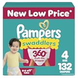 Pampers Diapers - Swaddlers 360° - Size 4&comma; 132 Count&comma; up to 100&percnt; Leakproof Comfy Dry Fit&comma; Designed for Easy Changes&comma; Pull On Baby Diaper &lpar;Packaging May Vary&rpar;