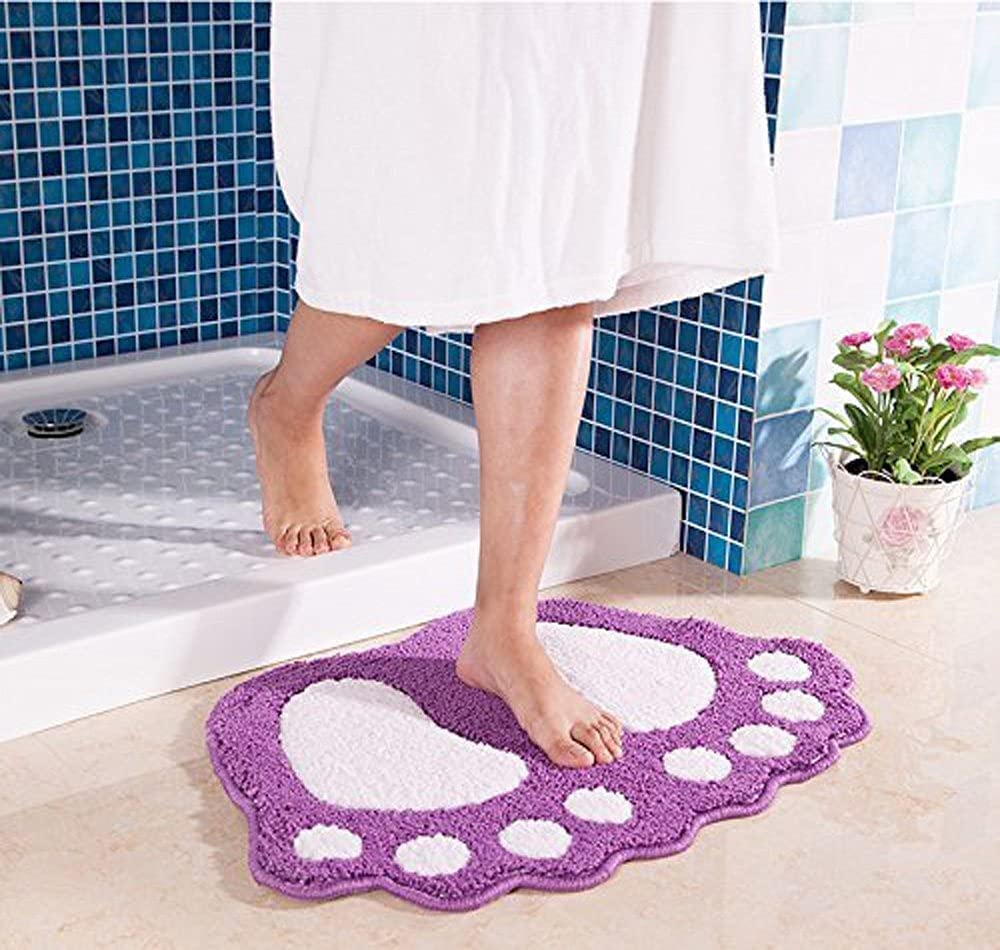 ele ELEOPTION Bath Mats for Bathroom Absorbent Memory Foam Bathroom Rugs Washable Bath Cute Big Feet Area Rug for Floor Bedroom Living Room(Purple, 16''x24'')