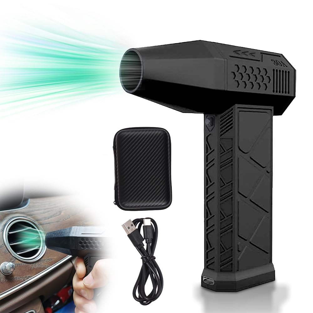 Pepisky Electric A Duster 130000RPM Compressed A Duster Speed Adjustable Turbo Fan Built-in 2x1300mAh Battery Cordless Portable Jet Dry Blower with Suction Nozzle for Home Garden